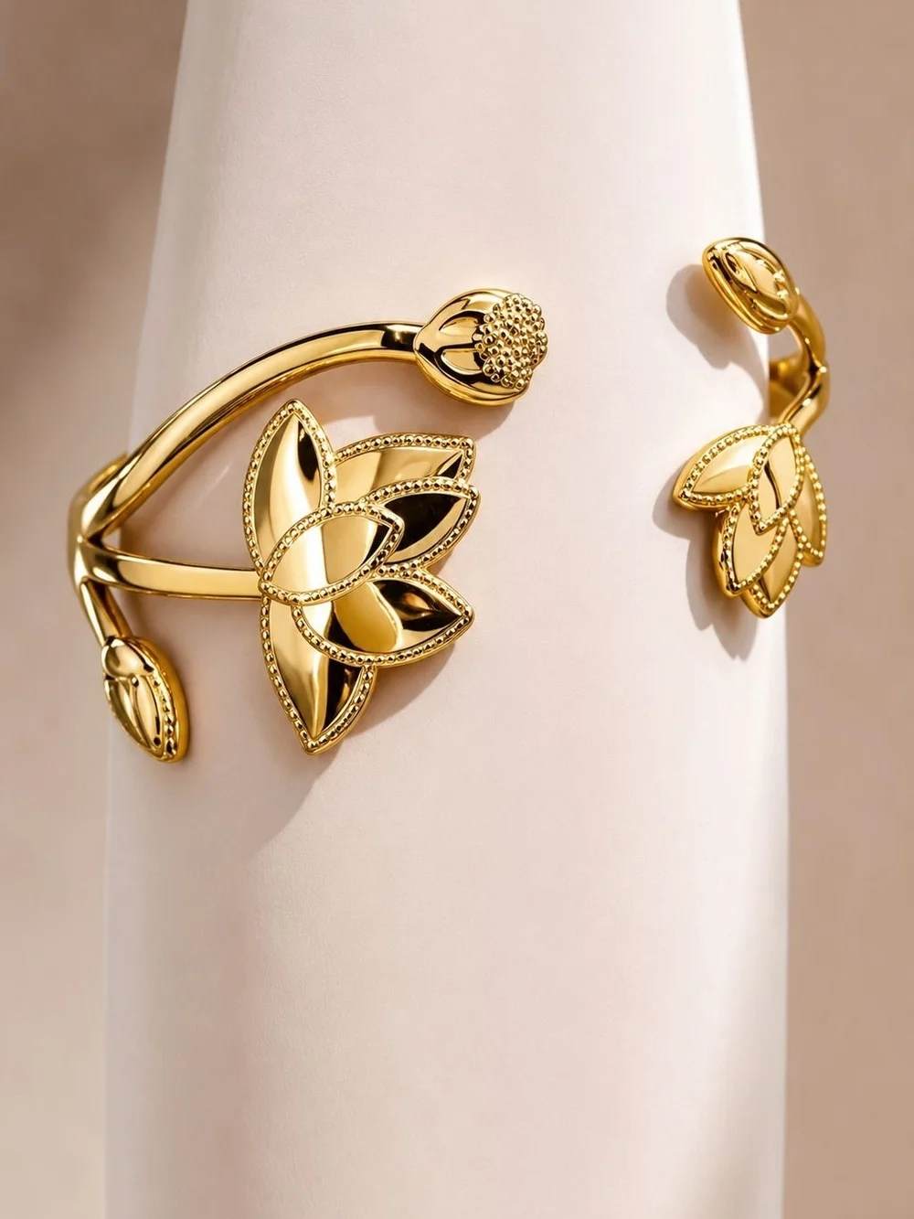Gold Floral Lotus Open Cuff Bracelet